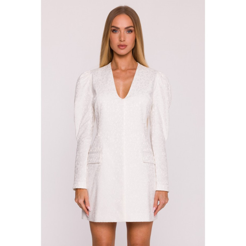 M881 Żakardowa sukienka marynarkowa - śmietankowa