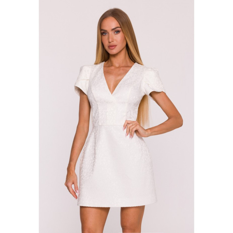 M882 Żakardowa mini sukienka - śmietankowa