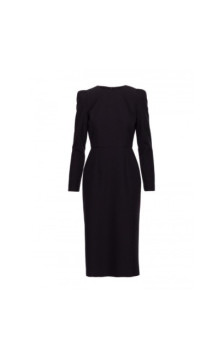 S412 Sukienka ołówkowa z ozdobnymi ramionami - czarna
