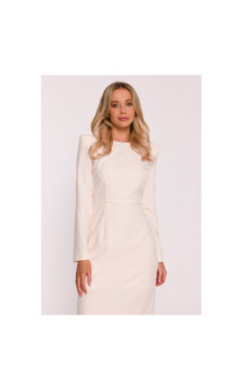 S412 Sukienka ołówkowa z ozdobnymi ramionami - kość słoniowa