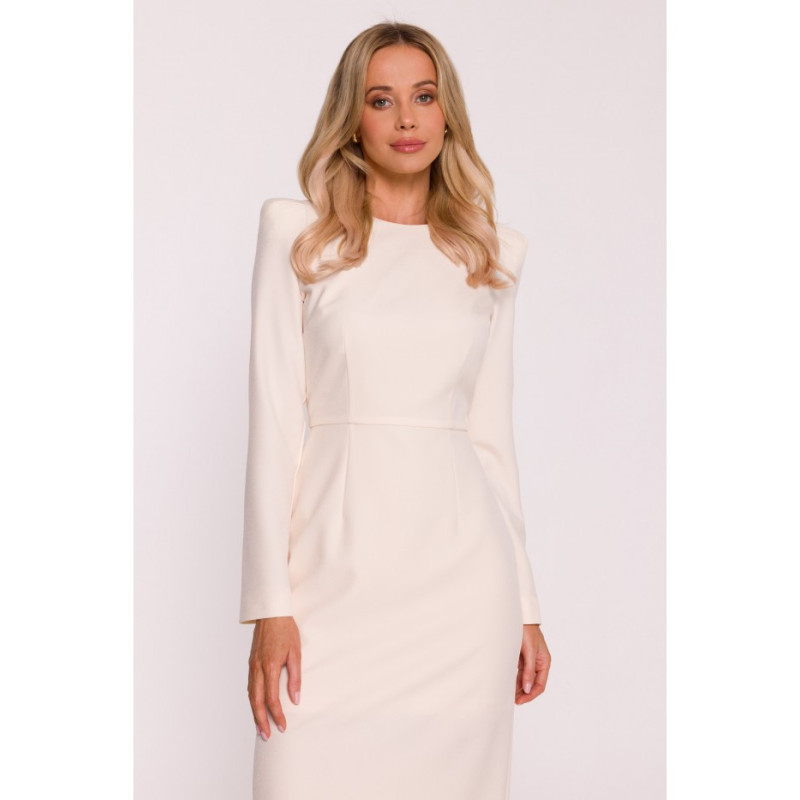 S412 Sukienka ołówkowa z ozdobnymi ramionami - kość słoniowa