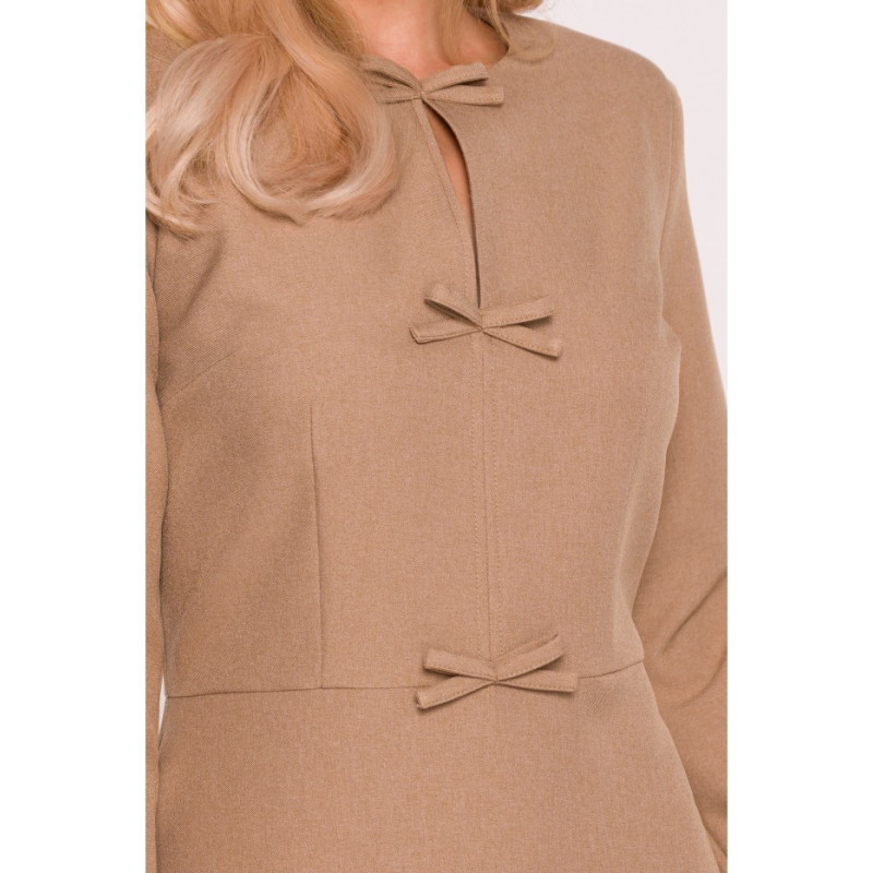 S413 Sukienka z kokardkami - beżowa