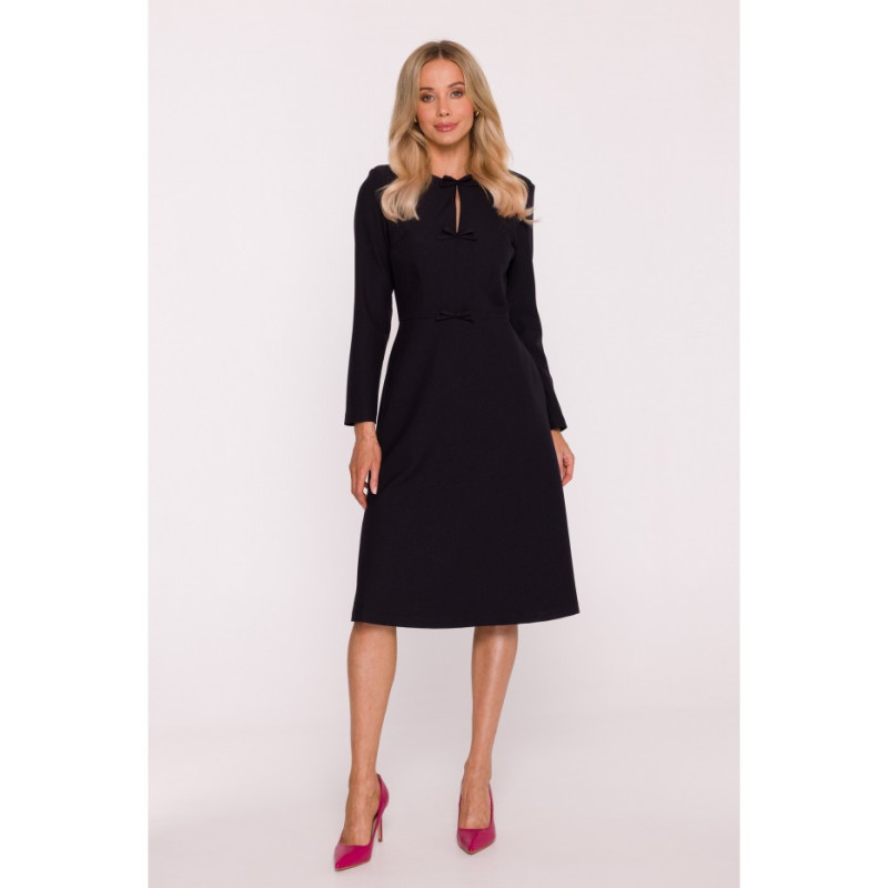 S413 Sukienka z kokardkami - czarna
