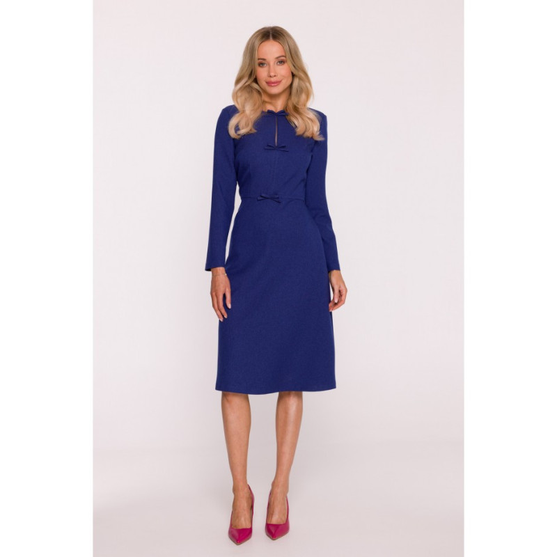S413 Sukienka z kokardkami - niebieska