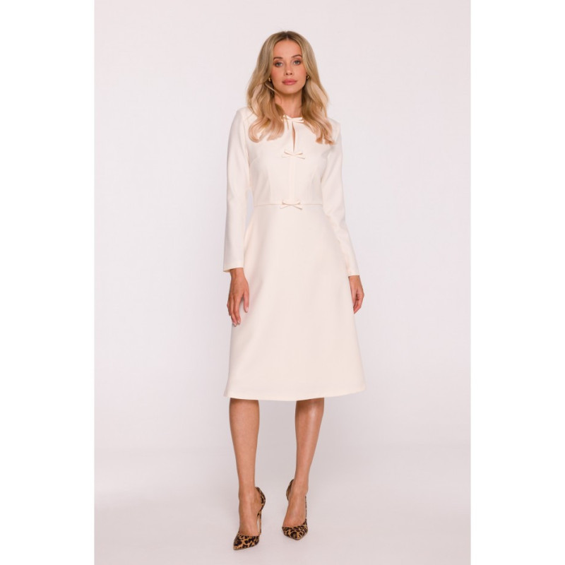 S414 Sukienka z kokardkami - kość słoniowa