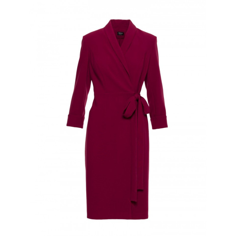 S415 Sukienka szmizjerka wiązana w talii - bordowa