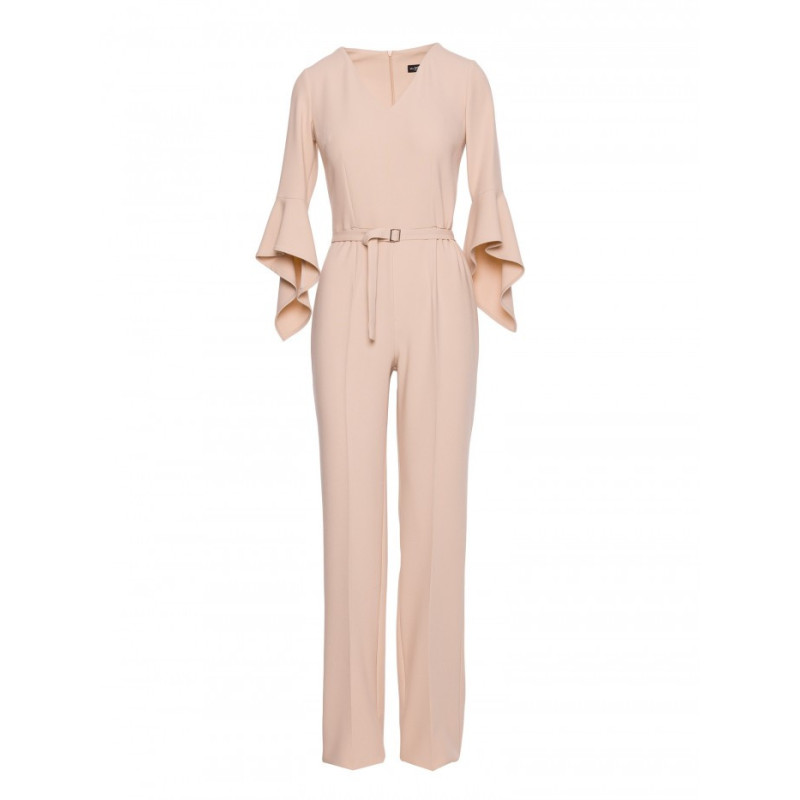 S416 Kombinezon z rękawami z falbaną - beżowy