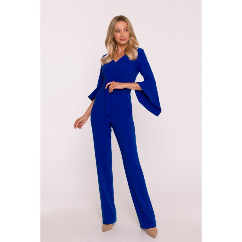 S416 Kombinezon z rękawami z falbaną - chabrowy