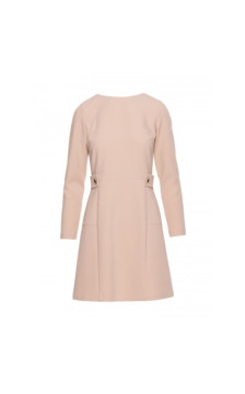 S419 Sukienka z ozdobnymi guzikami w talii - beżowa