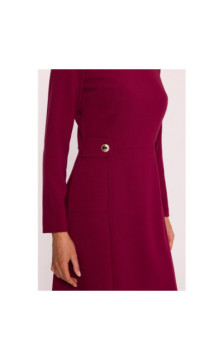 S419 Sukienka z ozdobnymi guzikami w talii - bordowa