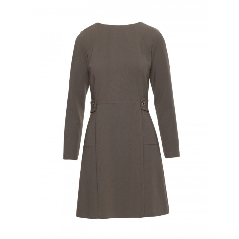 S419 Sukienka z ozdobnymi guzikami w talii - khaki