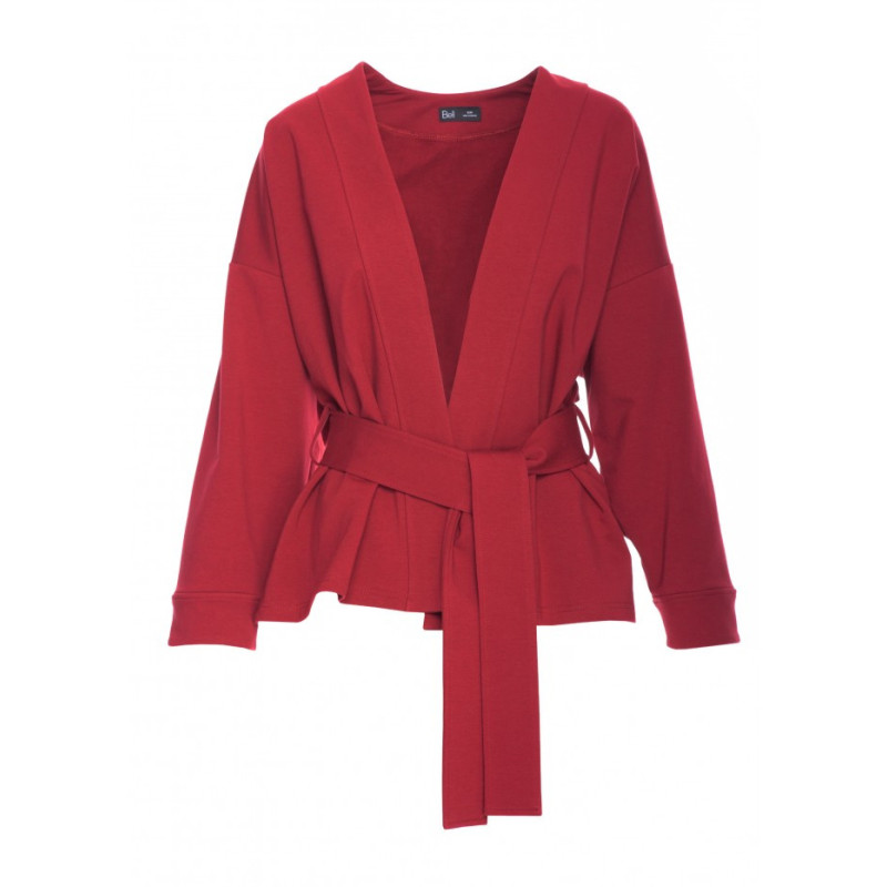 B297 Blezer narzutka z paskiem - bordowy