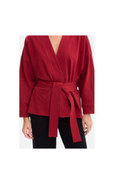B297 Blezer narzutka z paskiem - bordowy