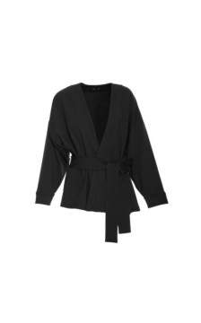 B297 Blezer narzutka z paskiem - czarny