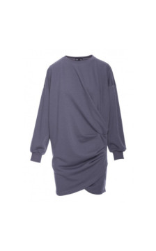 B298 Sukienka dzianinowa z zakładkami - stalowa