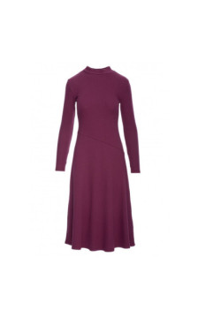 B299 Sukienka z dzianiny prążkowanej - śliwkowa