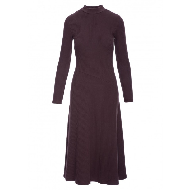 B299 Sukienka z dzianiny prążkowanej - gorzka czekolada