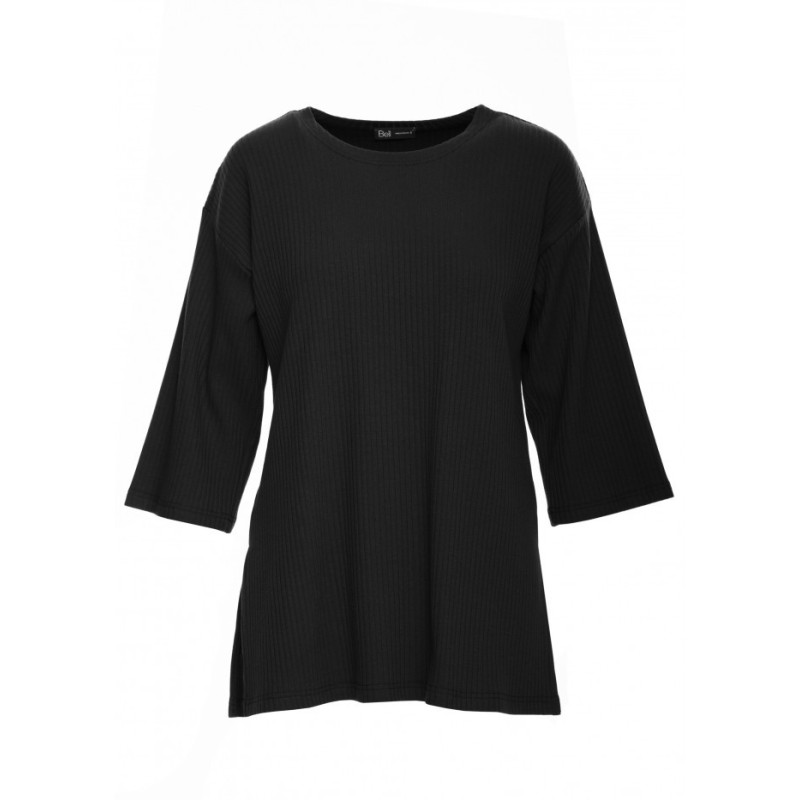 B301 Bluzka z dzianiny prążkowanej - czarna