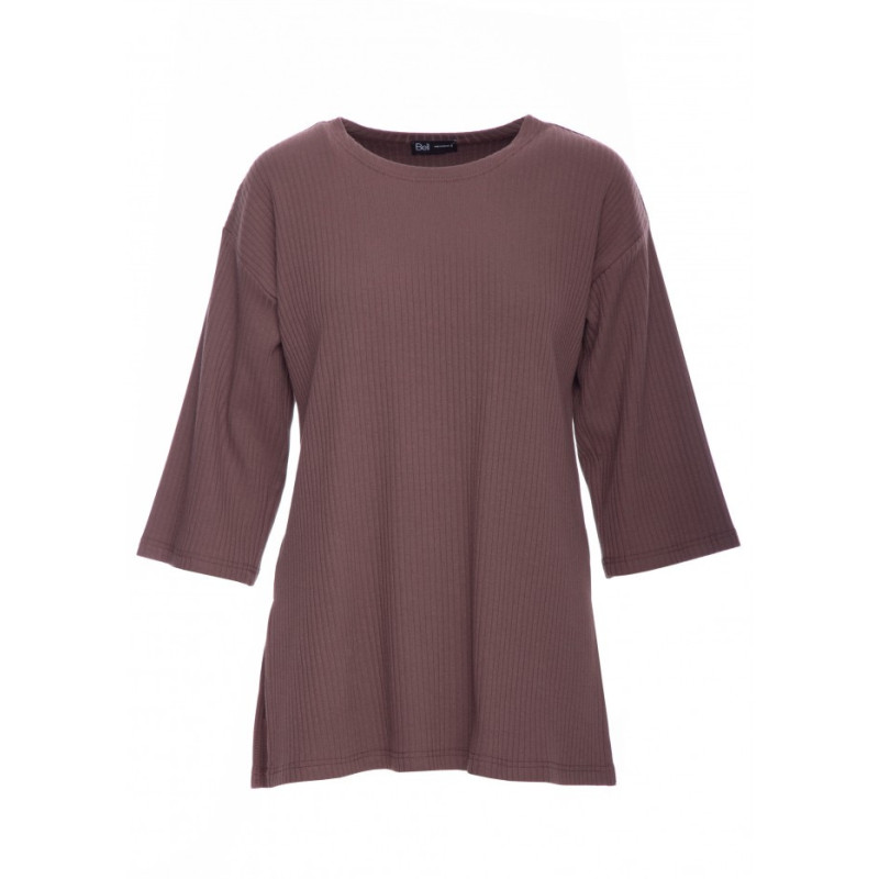B301 Bluzka z dzianiny prążkowanej - brązowa