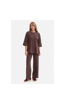 B301 Bluzka z dzianiny prążkowanej - brązowa