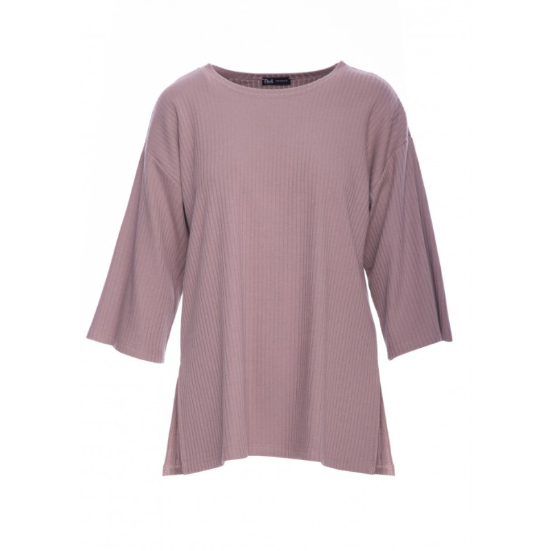 B301 Bluzka z dzianiny prążkowanej - kakaowa