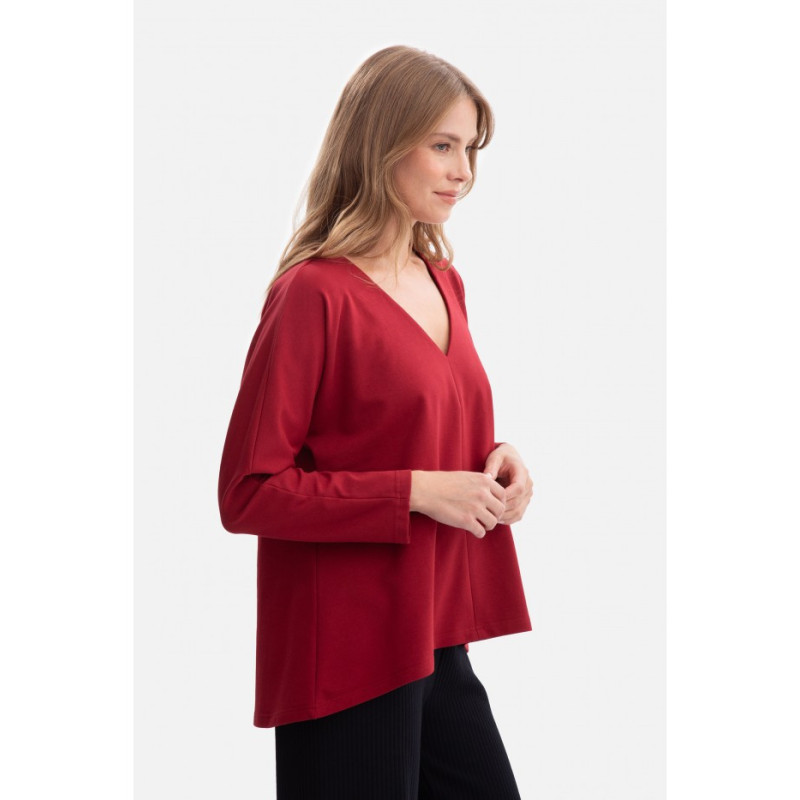 B304 Bluzka dzianinowa z dekoltem V - bordowa