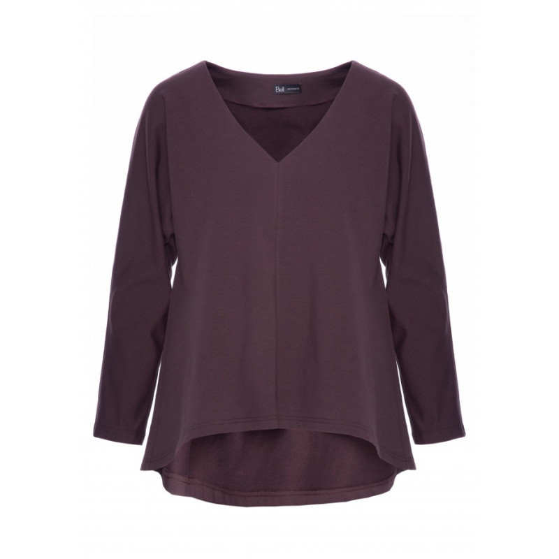 B304 Bluzka dzianinowa z dekoltem V - gorzka czekolada