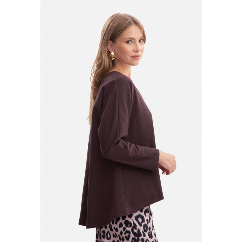 B304 Bluzka dzianinowa z dekoltem V - gorzka czekolada