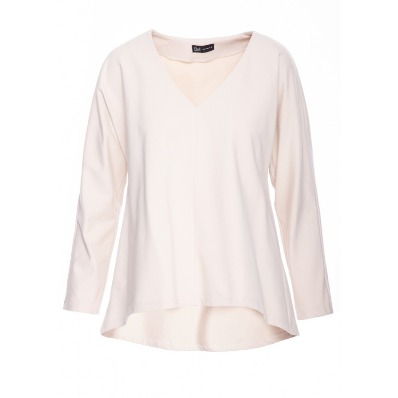 B304 Bluzka dzianinowa z dekoltem V - piaskowa