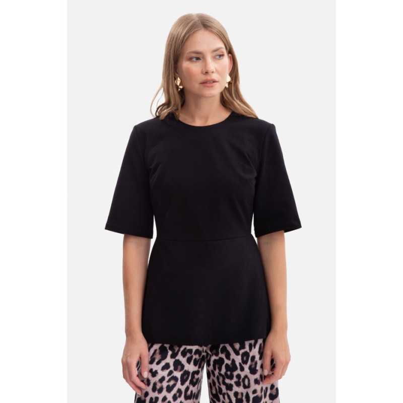 B305 Bluzka dzianinowa z baskinką - czarna