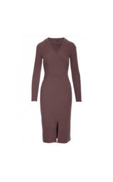 B307 Sukienka ołówkowa z dzianiny prążkowanej - brązowa