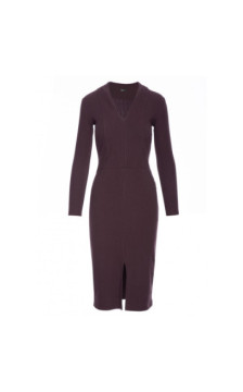 B307 Sukienka ołówkowa z dzianiny prążkowanej - gorzka czekolada