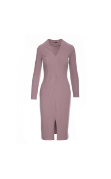 B307 Sukienka ołówkowa z dzianiny prążkowanej - kakaowa