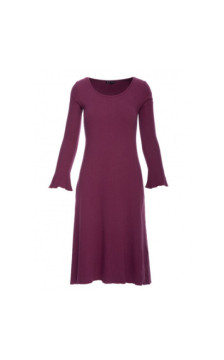 B308 Sukienka midi z dzianiny prążkowanej z dekoltem - śliwkowa