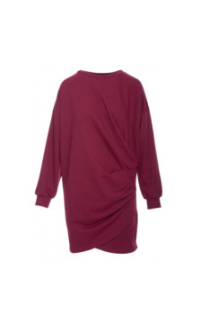 B298 Sukienka dzianinowa z zakładkami - burgundowa