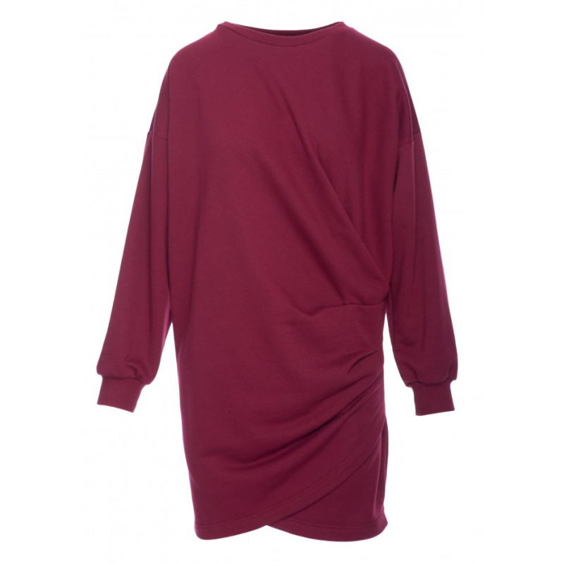 B298 Sukienka dzianinowa z zakładkami - burgundowa