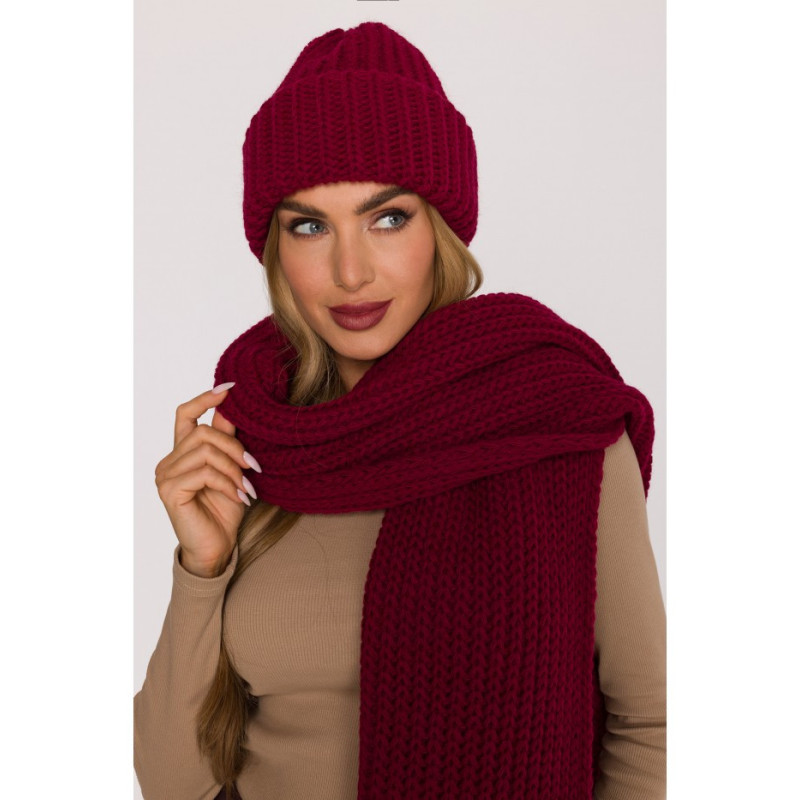 M895 Czapka splot prążkowany - bordowa