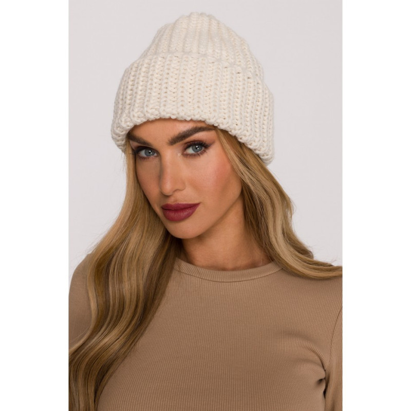 M895 Czapka splot prążkowany - ecru