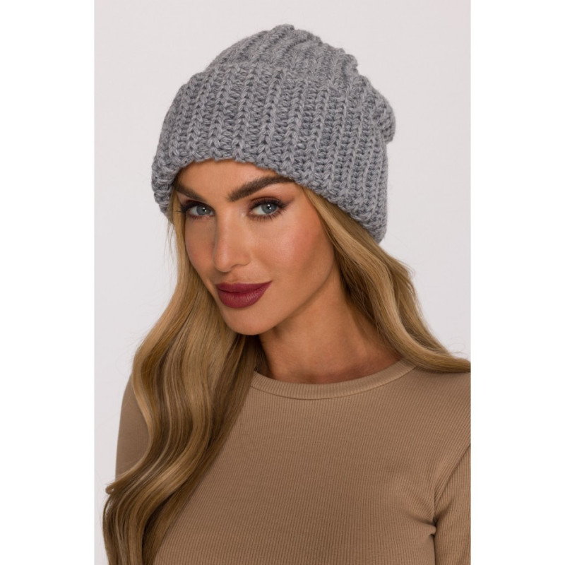 M895 Czapka splot prążkowany - szara