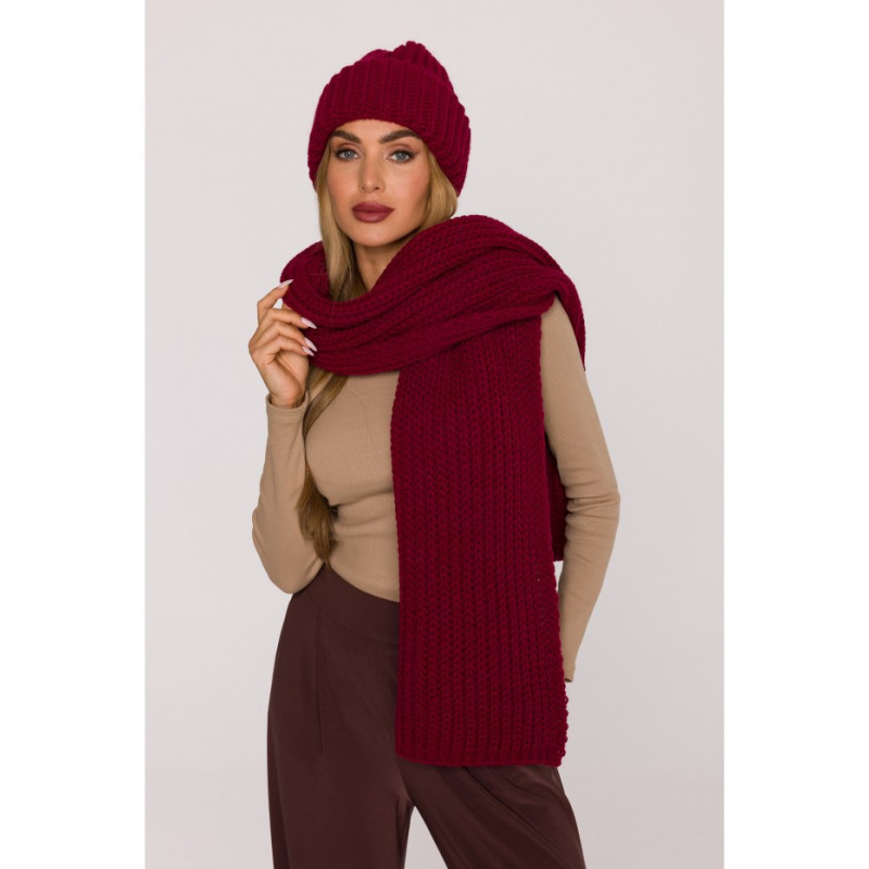 M896 Szal splot prążkowany - bordowy