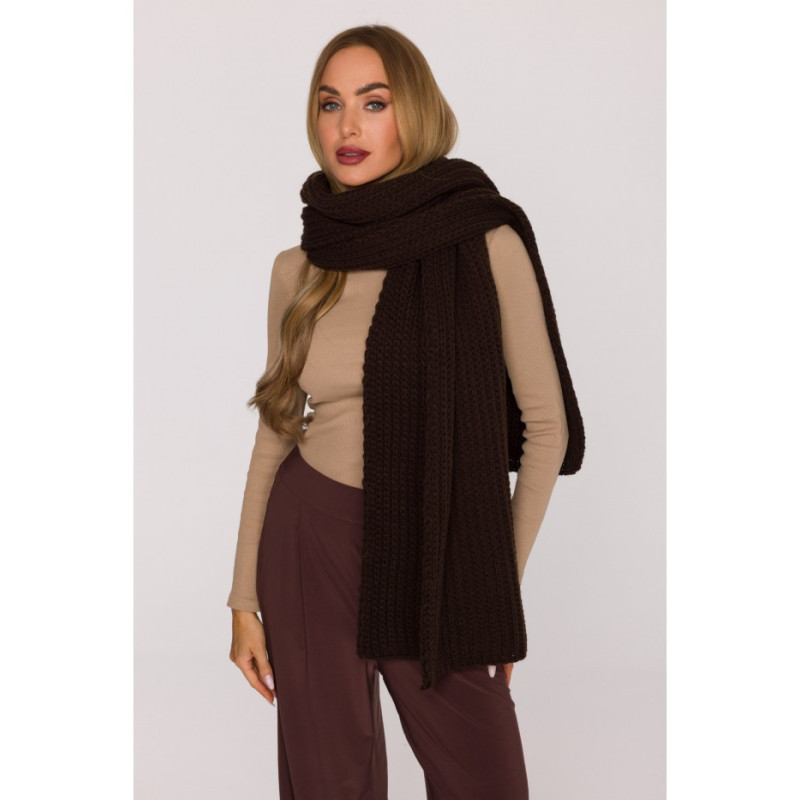 M896 Szal splot prążkowany - brązowy