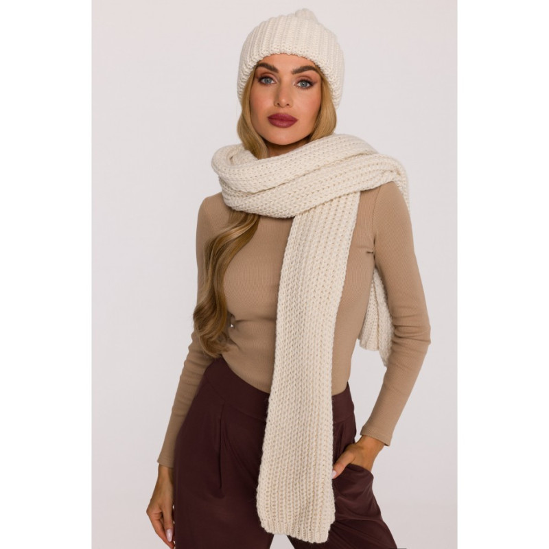 M896 Szal splot prążkowany - ecru
