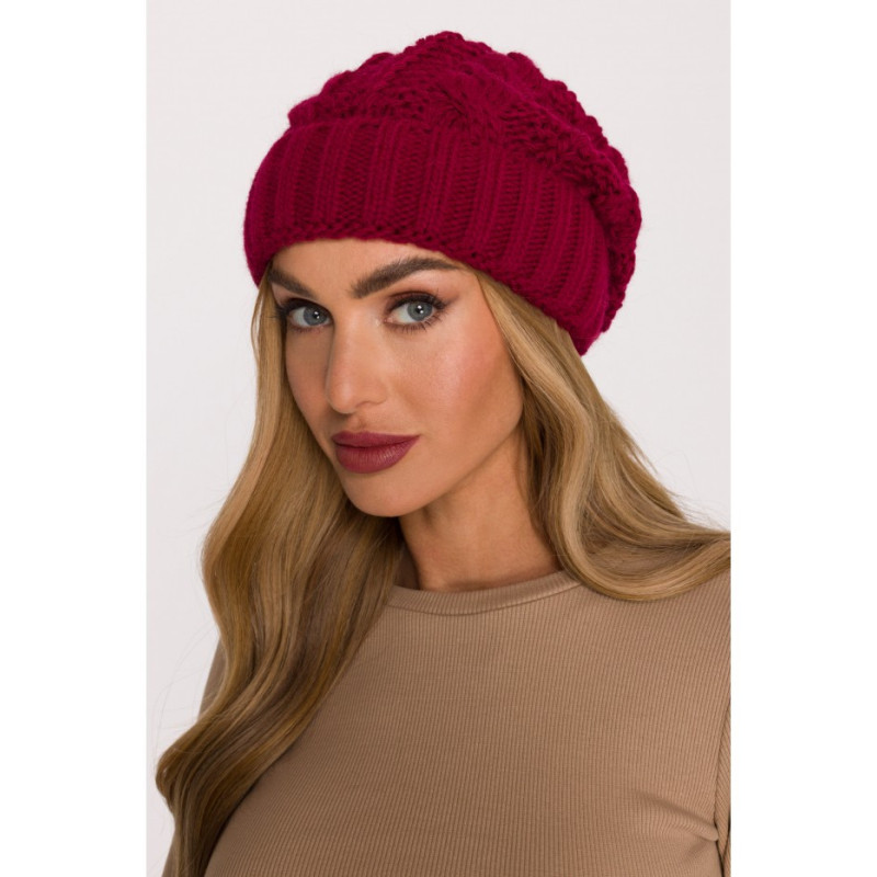 M897 Czapka splot warkocz - bordowa