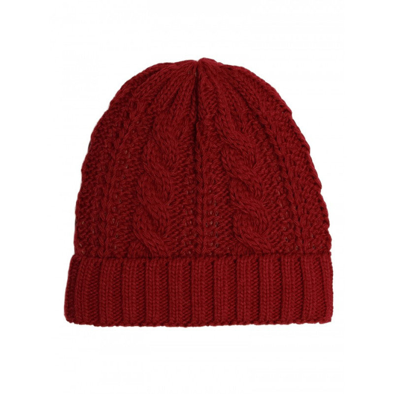 M897 Czapka splot warkocz - bordowa