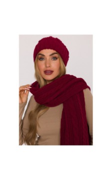 M897 Czapka splot warkocz - bordowa