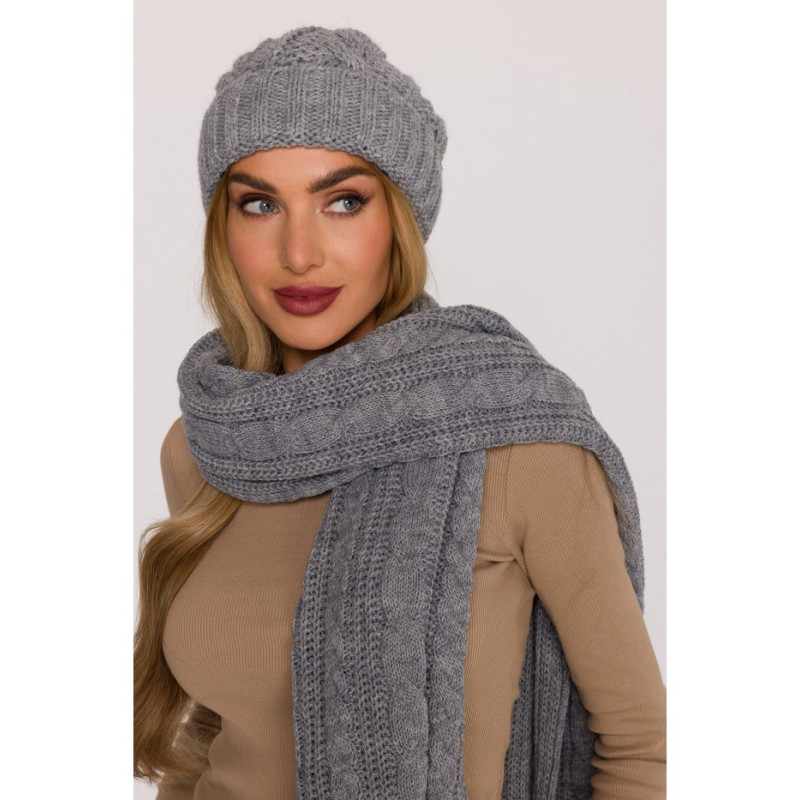 M897 Czapka splot warkocz - szara