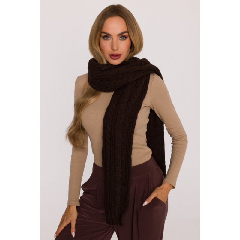 M898 Szal splot warkocz - brązowy