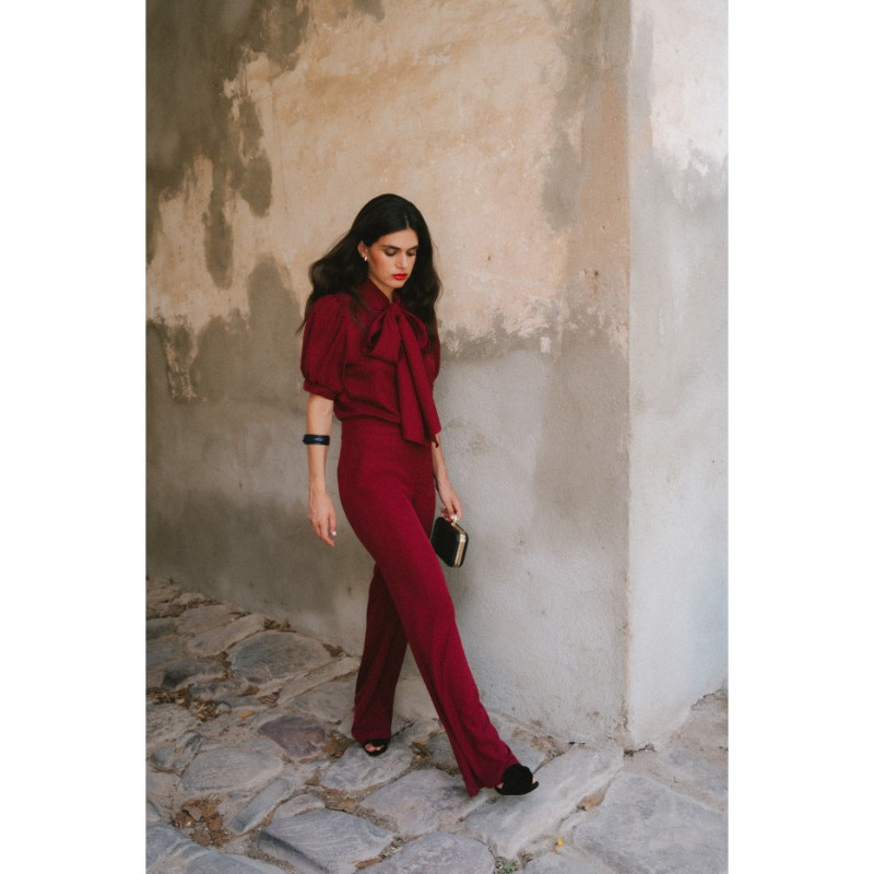 S421 Kombinezon z wiązaną kokardą - bordowy