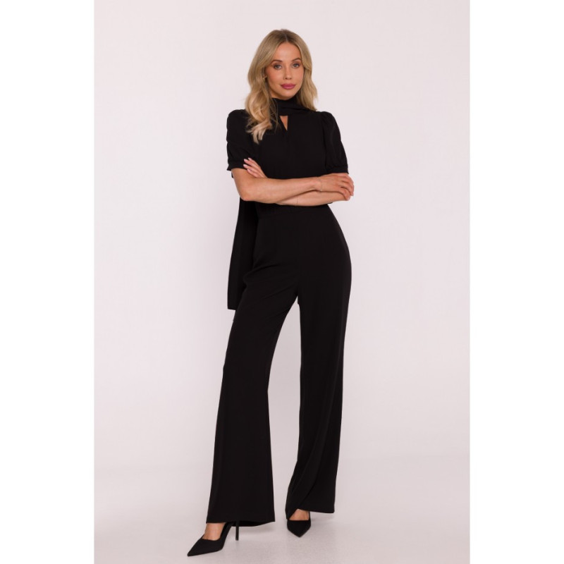 S421 Kombinezon z wiązaną kokardą - czarny