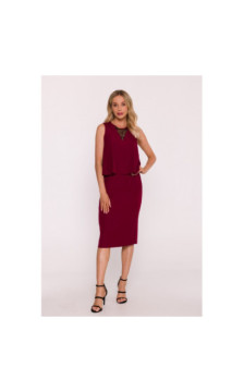 S422 Sukienka ze wstawką z koronki - bordowa